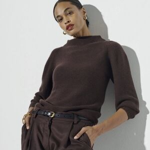 The Reset Chocolate Wine Flawless Funnel Wool Cashmere Blend Sweater S